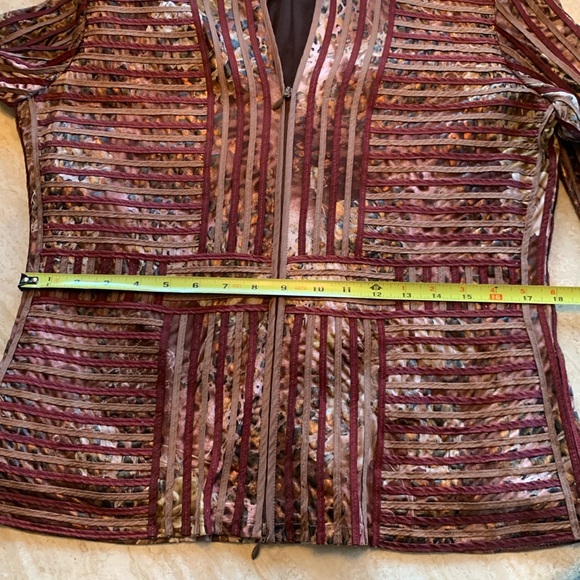 OBSTINEE by IKA blazer, maroon ribbon, tan/brown iridescent fabric, zips. M EUC - Picture 13 of 17